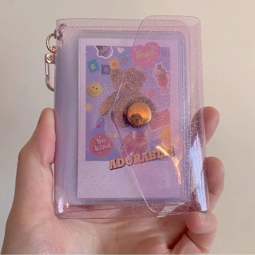 Small Pink/Purple Glitter Plastic Case for Cards or Polaroid Photos